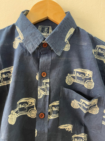 Vintage Car Rally Indigo Shirt for Kids