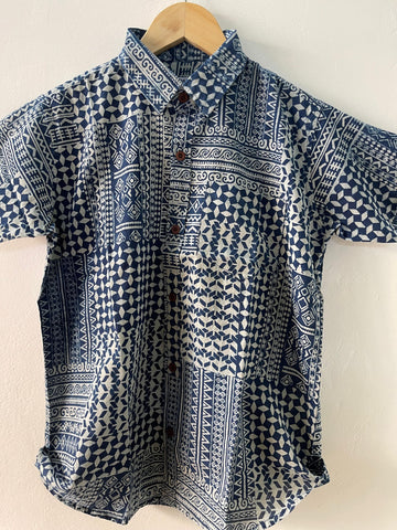 Classice Kids Indigo Blue Cotton Comfort Shirt By - Kartikeya Jaipur