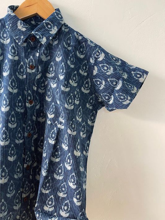 Katha Print Kids Indigo Cotton Shirt