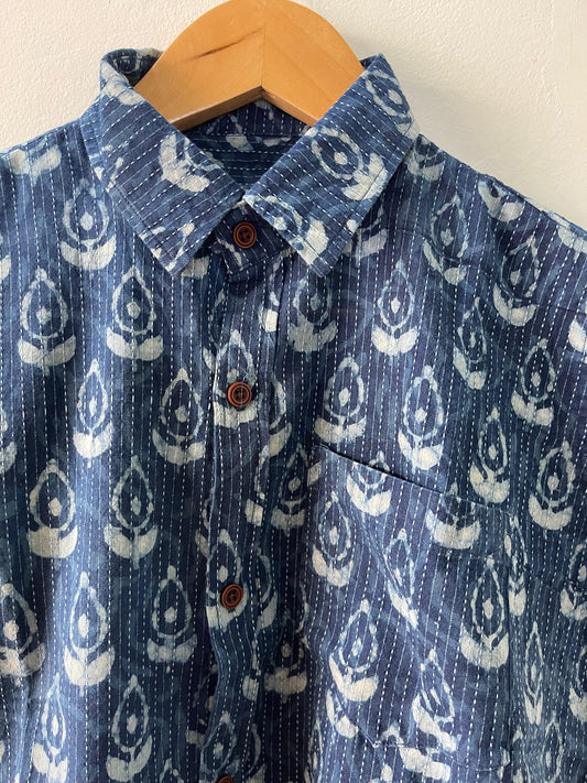 Katha Print Kids Indigo Cotton Shirt