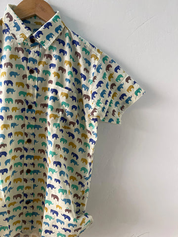 Small Elephant Print Cotton Shirt For Mens - Multicolor