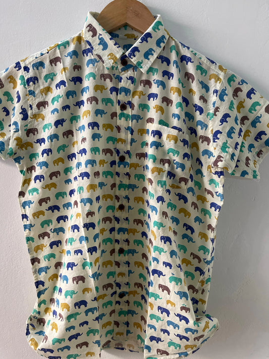 Small Elephant Print Cotton Shirt For Mens - Multicolor