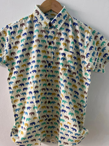 Small Elephant Print Cotton Shirt For Mens - Multicolor