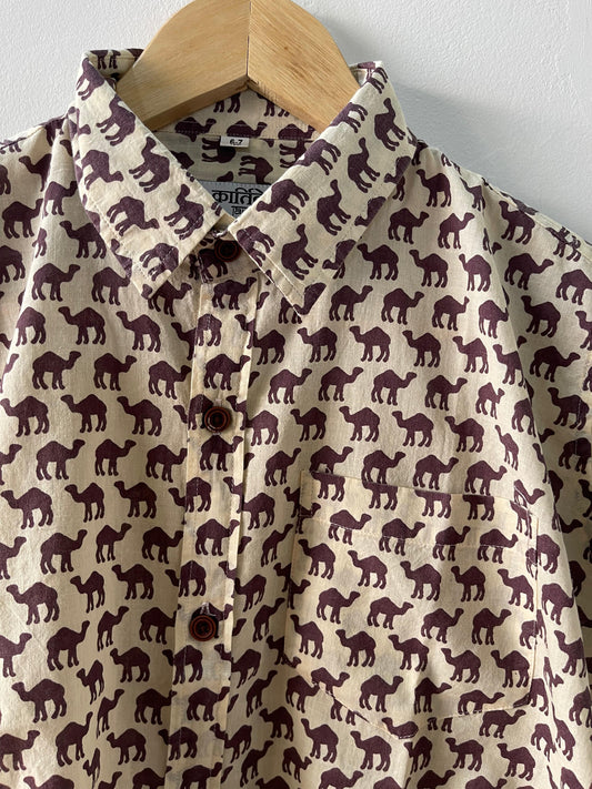 Camel Print Vinatge Cotton Shirt for Kids