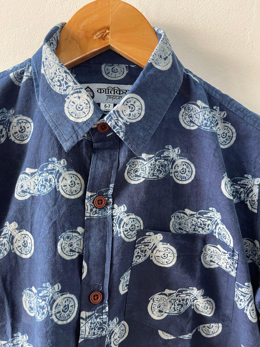 Vintage Bike Indigo Shirt for Kids