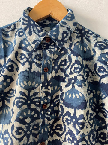 Hand Block Indigo Print Kids Cotton Shirt