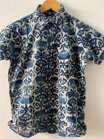 Hand Block Indigo Print Kids Cotton Shirt