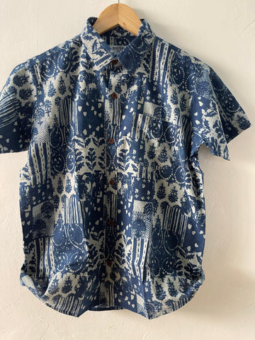 Natural Hand Block Indigo Print Kids Cotton Shirt