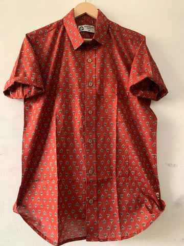 Ajrakh Print Half Sleeves Cotton Shirt For Men