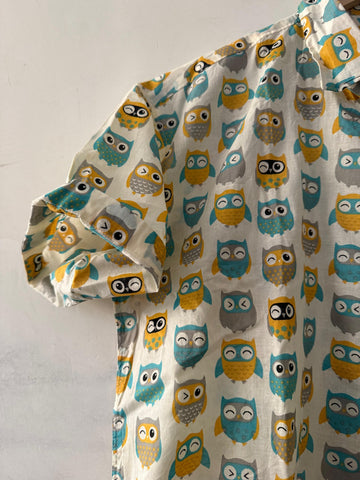 Cute Owl Print Cotton Half Sleeve Men Shirt