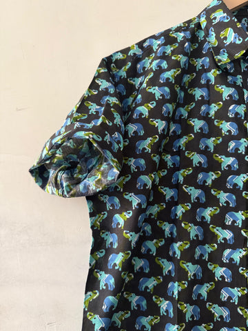 Traditional Elephant Print Cotton Shirt For Men