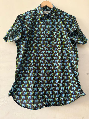 Traditional Elephant Print Cotton Shirt For Men