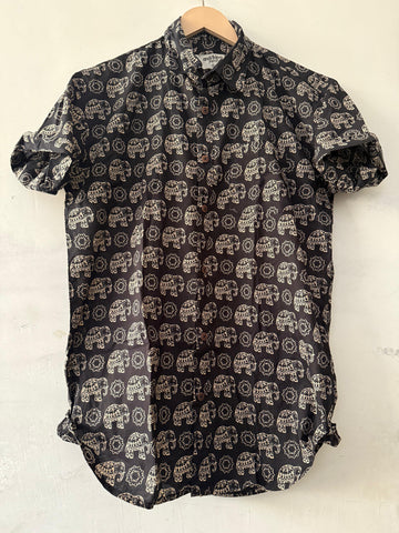 Black Elephant Print Vintage Shirt For Men