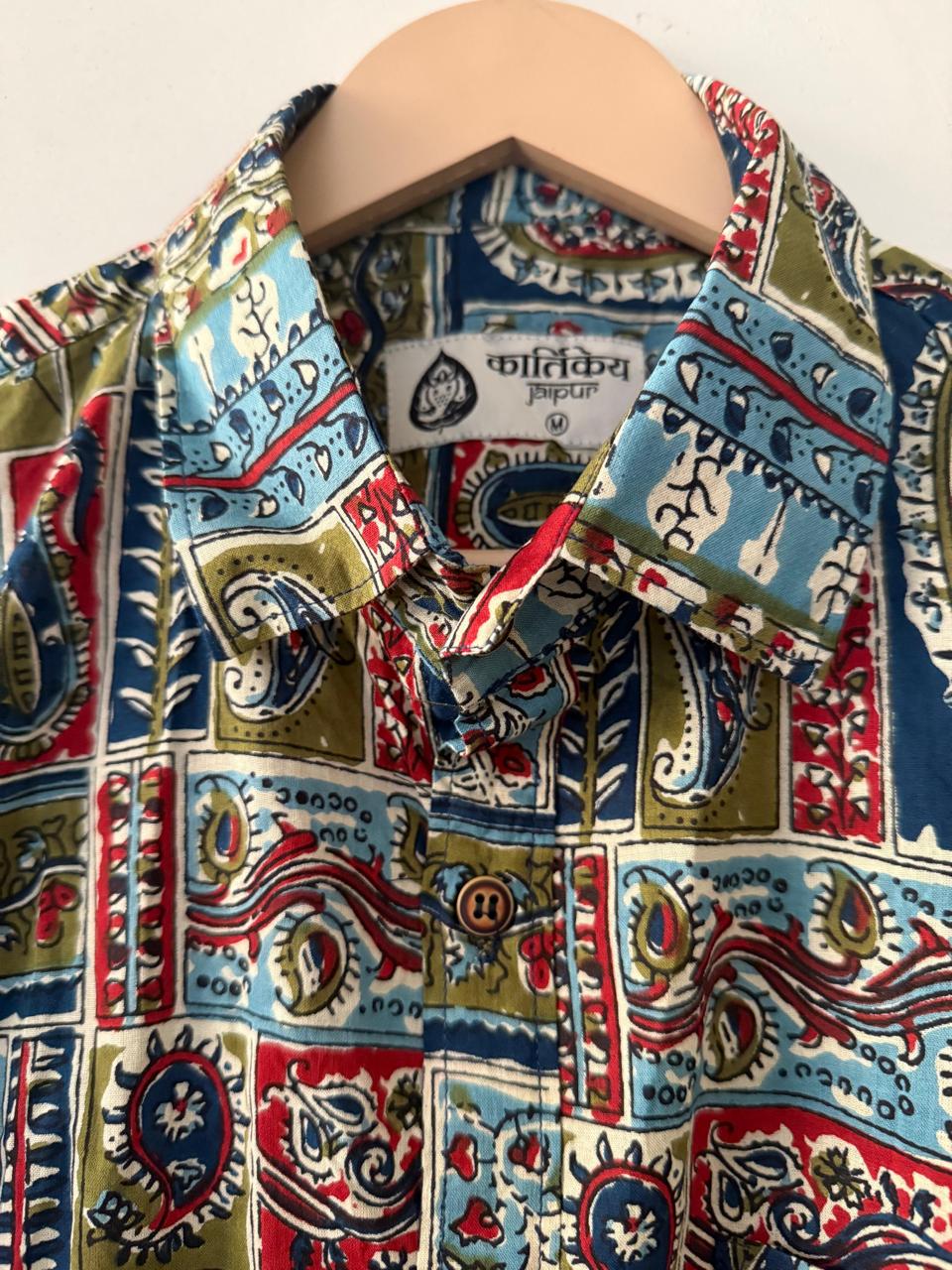 Kalamkari Print Men's Half Sleeves Cotton Shirt