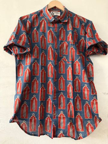 Traditional Sanganeri Print Cotton Shirt For Men - Blue