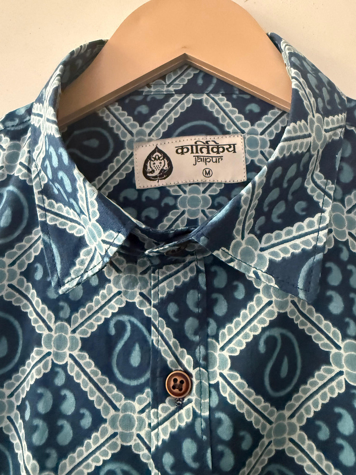 Natural Indigo Print Cotton Shirt for Men