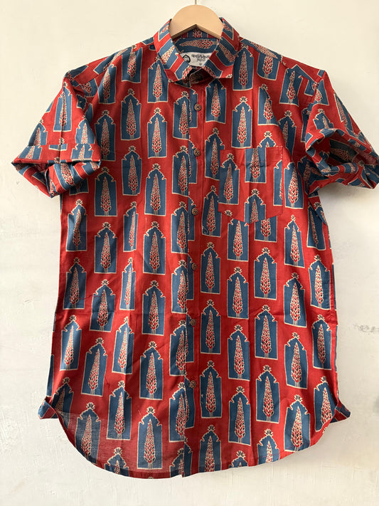 Traditional Sanganeri Print Cotton Shirt For Men - Red