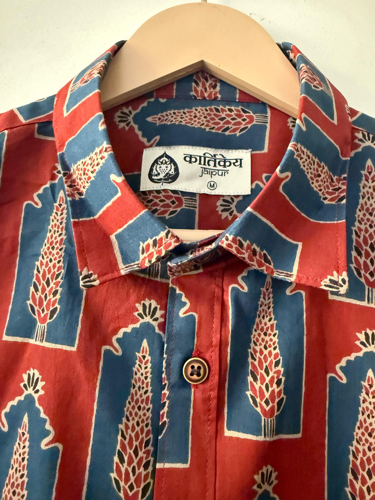 Traditional Sanganeri Print Cotton Shirt For Men - Red