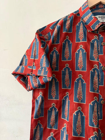 Traditional Sanganeri Print Cotton Shirt For Men - Red