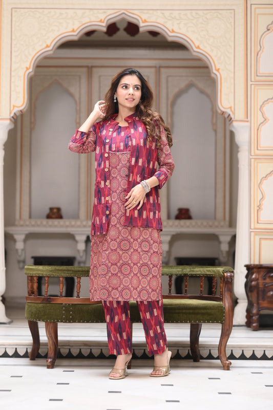 Women’s Cotton Kurti Pant Set With jacket