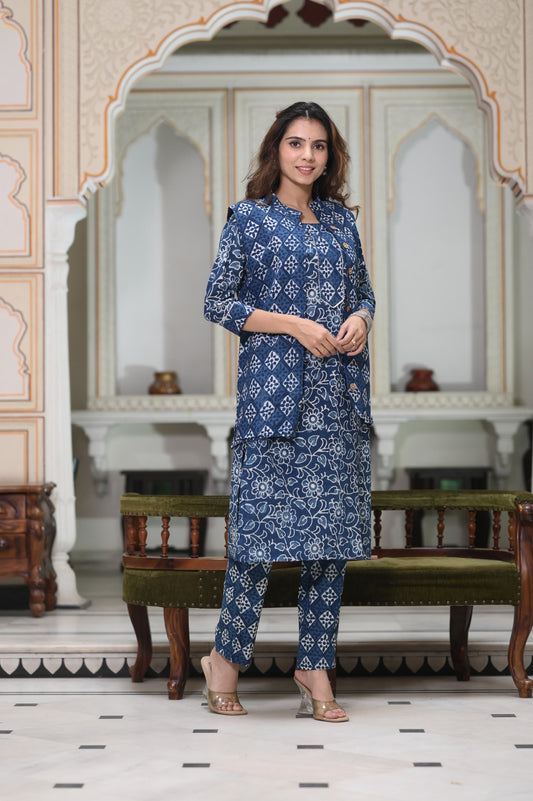 Women’s Cotton Kurti Pant Set With jacket