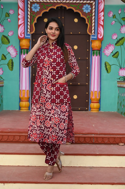 Women’s Cotton Kurti Pant Set With jacket