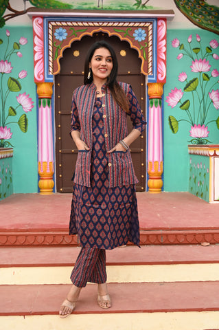 Women’s Cotton Kurti Pant Set With jacket