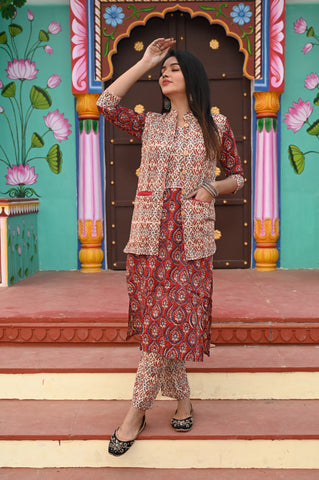 Women’s Cotton Kurti Pant Set With jacket