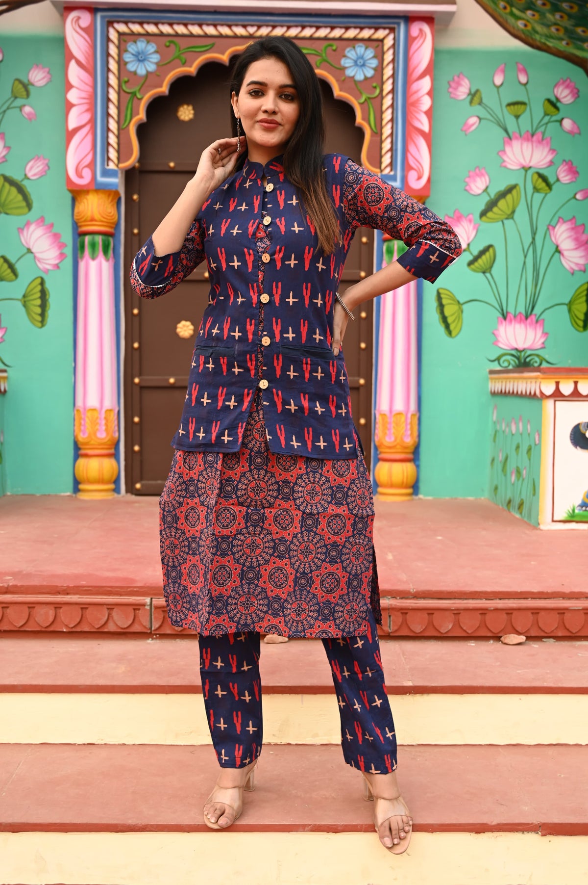 Women’s Cotton Kurti Pant Set With jacket