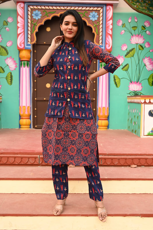 Women’s Cotton Kurti Pant Set With jacket