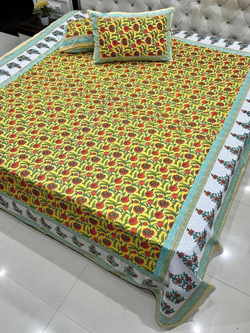 Premium Jaipuri Printed King Size Bedsheet with 2 Zipped Pillow Cover