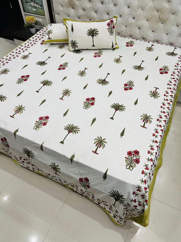 Premium Jaipuri Printed King Size Bedsheet with 2 Zipped Pillow Cover
