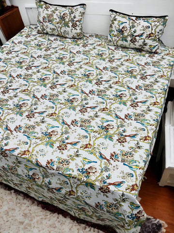 Jaipuri Anokhi Printed Bedsheet With 2 Zipped Pillow