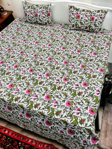 Jaipuri Anokhi Printed Bedsheet With 2 Zipped Pillow