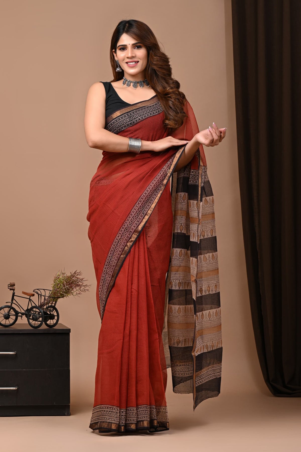 Kota Doria Bagru Printed Saree