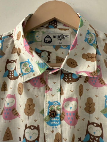 Cute Owl Men's Cotton Shirt