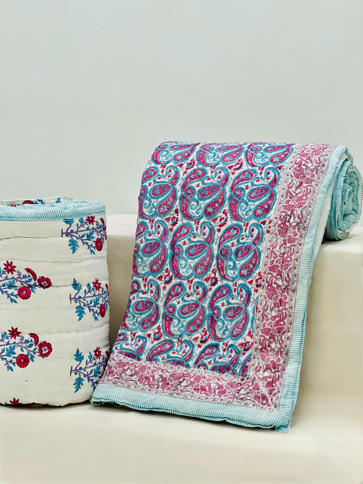 PREMIUM JAIPURI BLOCK DOUBLE BED HAND QUILT ( RAZAI ) 90X108