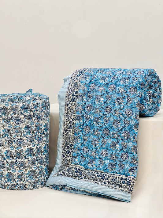 PREMIUM JAIPURI BLOCK DOUBLE BED HAND QUILT ( RAZAI ) 90X108
