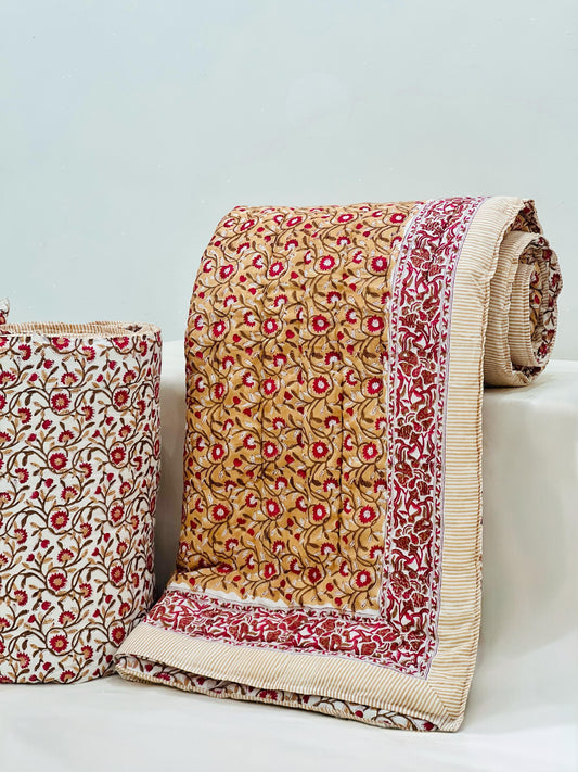 PREMIUM JAIPURI BLOCK DOUBLE BED HAND QUILT ( RAZAI ) 90X108