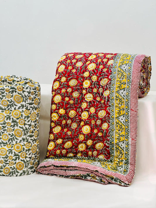 PREMIUM JAIPURI BLOCK DOUBLE BED HAND QUILT ( RAZAI ) 90X108