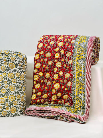 PREMIUM JAIPURI BLOCK DOUBLE BED HAND QUILT ( RAZAI ) 90X108