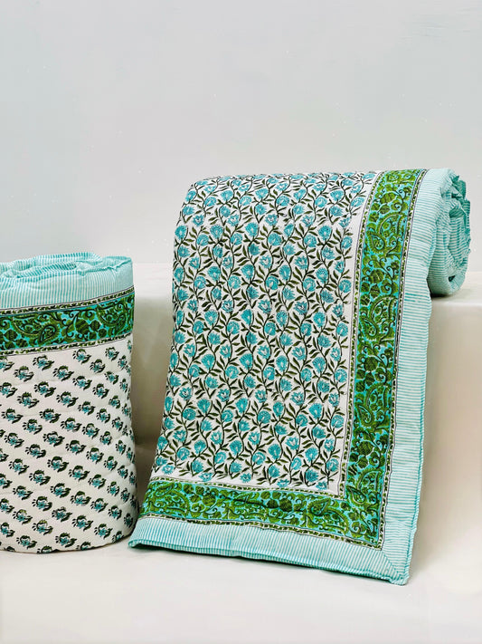 PREMIUM JAIPURI BLOCK DOUBLE BED HAND QUILT ( RAZAI ) 90X108