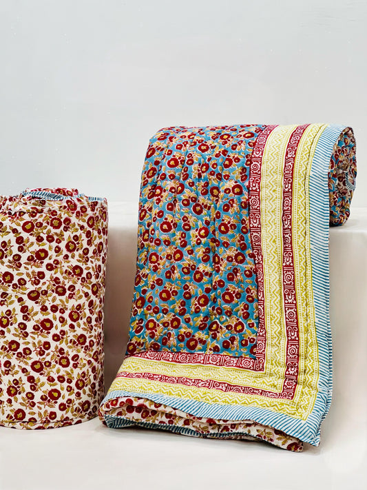 PREMIUM JAIPURI BLOCK DOUBLE BED HAND QUILT ( RAZAI ) 90X108