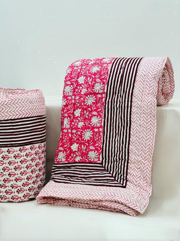 PREMIUM JAIPURI BLOCK DOUBLE BED HAND QUILT ( RAZAI ) 90X108