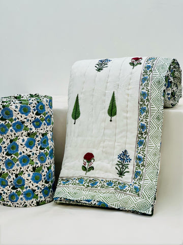 PREMIUM JAIPURI BLOCK DOUBLE BED HAND QUILT ( RAZAI ) 90X108