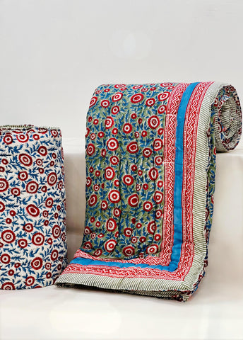 PREMIUM JAIPURI BLOCK DOUBLE BED HAND QUILT ( RAZAI ) 90X108