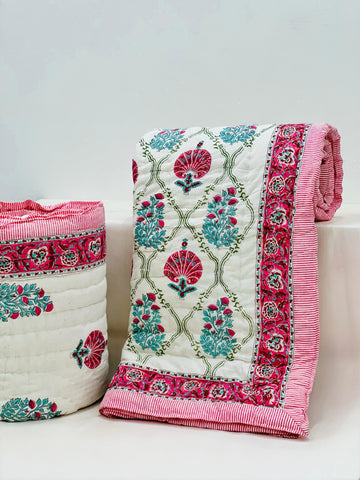 PREMIUM JAIPURI BLOCK DOUBLE BED HAND QUILT ( RAZAI ) 90X108