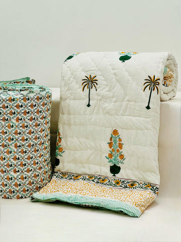 PREMIUM JAIPURI BLOCK DOUBLE BED HAND QUILT ( RAZAI ) 90X108