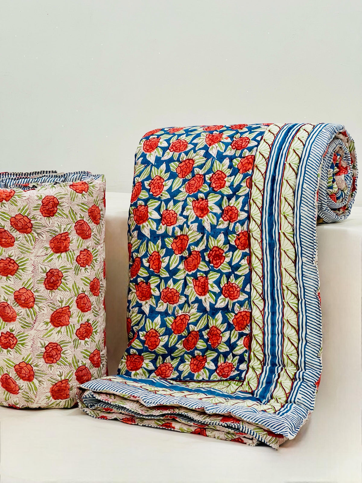 PREMIUM JAIPURI BLOCK DOUBLE BED HAND QUILT ( RAZAI ) 90X108