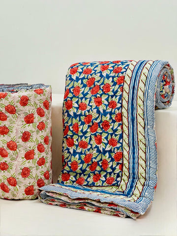 PREMIUM JAIPURI BLOCK DOUBLE BED HAND QUILT ( RAZAI ) 90X108